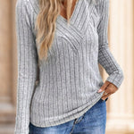 Neck Ribbed Velvet Women Tops