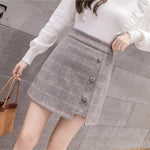 Plaid Skirt Women Irregular Woolen  Short Skirt