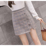 Plaid Skirt Women Irregular Woolen  Short Skirt