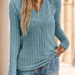 Neck Ribbed Velvet Women Tops