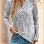 Neck Ribbed Velvet Women Tops