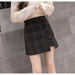 Plaid Skirt Women Irregular Woolen  Short Skirt