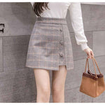 Plaid Skirt Women Irregular Woolen  Short Skirt