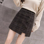 Plaid Skirt Women Irregular Woolen  Short Skirt